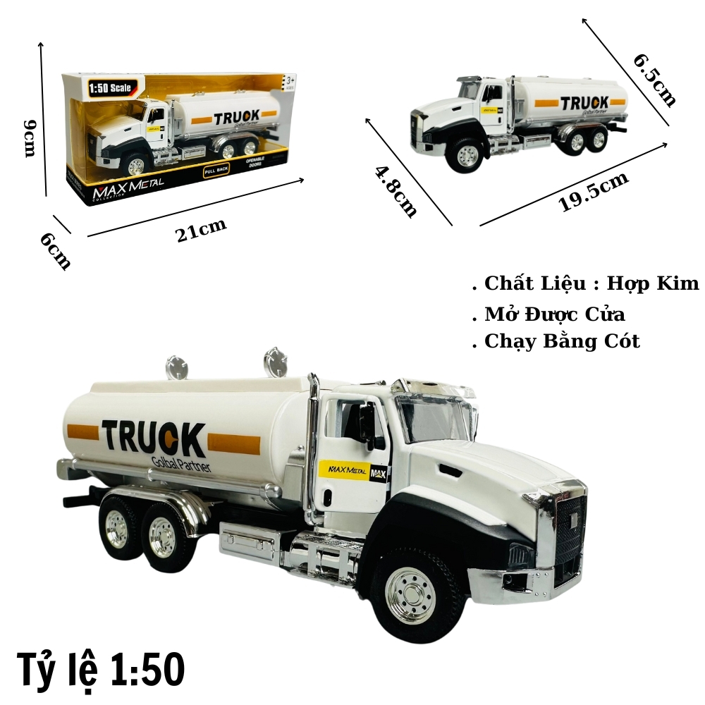 Mô Hình xe bồn tỉ lệ 1:50 Hợp kim có thể mở cửa - bánh sau chạy cót - Dài 19.5cm - rộng 4.8cm - cao 6.5cm - nặng : 300gram - FULL BOX : box màu SKU : oto269 -( Vat : DC00 )