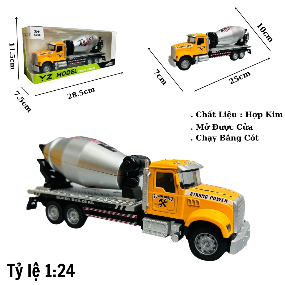 Mô Hình xe trộn bê tông tỉ lệ 1:24 Hợp kim có thể mở cửa - bánh sau chạy cót - Dài 25cm - rộng 7cm - cao 10cm - nặng : 500gram - FULL BOX : box màu SKU : oto270 -