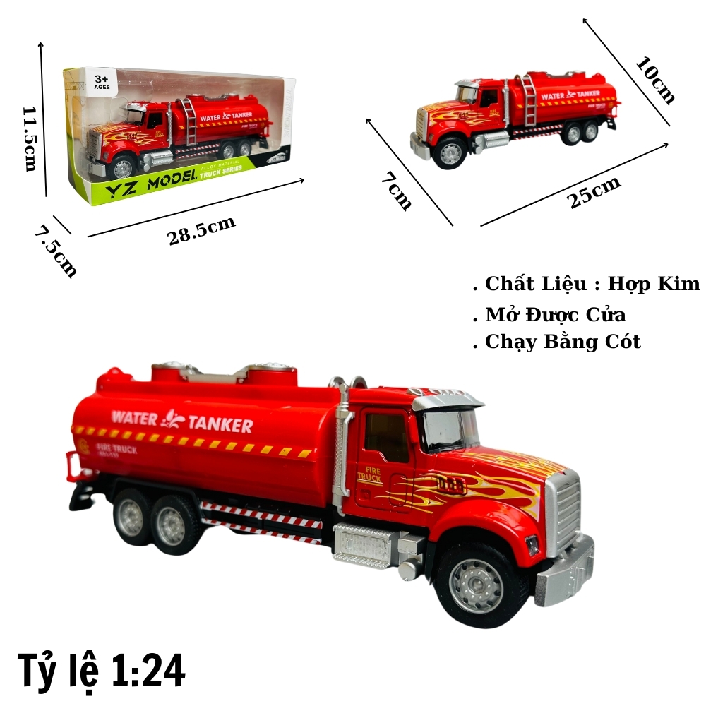 Mô Hình xe chở nước cứu hỏa tỉ lệ 1:24 Hợp kim có thể mở cửa - bánh sau chạy cót - Dài 25cm - rộng 7cm - cao 10cm - nặng : 500gram - FULL BOX : box màu SKU : oto274 -
