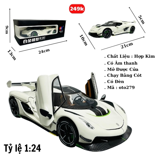 Mô Hình xe koenigsegg trắng tỉ lệ 1:24 Hợp kim có thể mở cửa - bánh sau chạy cót - Dài 21cm - rộng 10cm - cao 5cm - nặng : 800gram - FULL BOX : box màu SKU : oto279 - (VAT: 003-01-180) - K64-T5-S6