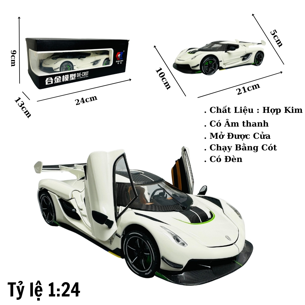 Mô Hình xe koenigsegg trắng tỉ lệ 1:24 Hợp kim có thể mở cửa - bánh sau chạy cót - Dài 21cm - rộng 10cm - cao 5cm - nặng : 800gram - FULL BOX : box màu SKU : oto279 - (VAT: 003-01-180) - K64-T5-S6