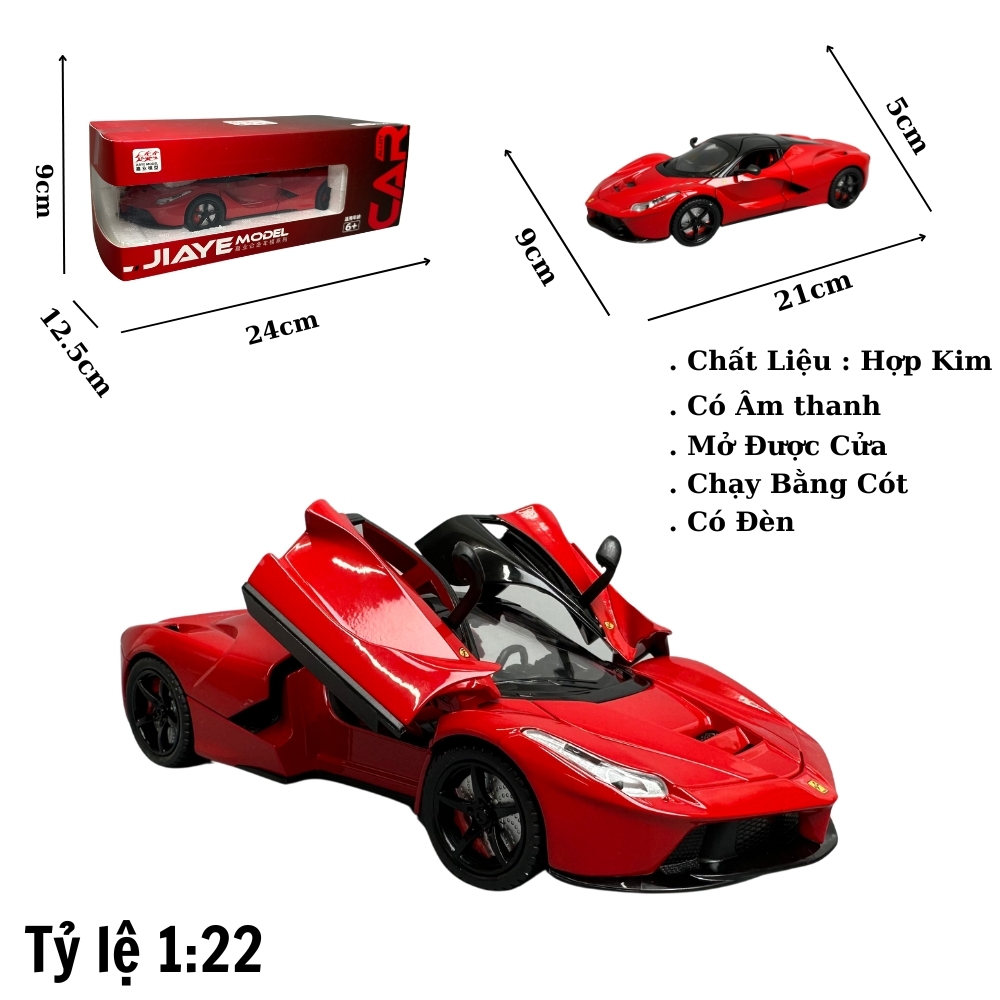 Mô Hình xe laferari đỏ tỉ lệ 1:22 Hợp kim có thể mở cửa - bánh sau chạy cót - Dài 21cm - rộng 9cm - cao 5cm - nặng : 800gram - FULL BOX : box màu SKU : oto281 - (VAT: 003-01-180) -