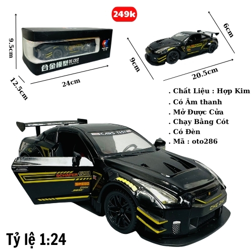 Mô Hình Nissan xe đua đen tỉ lệ 1:24 Hợp kim có thể mở cửa - bánh sau chạy cót - Dài 20.5cm - rộng 9cm - cao 6cm - nặng : 1000gram - FULL BOX : box màu SKU : oto286 - (VAT: 003-01-180) - K63-T3-S5