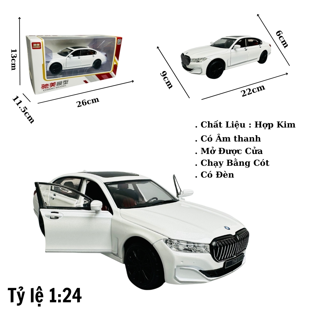 Mô Hình xe bmw trắng tỉ lệ 1:24 Hợp kim có thể mở cửa - bánh sau chạy cót - Dài 22cm - rộng 9cm - cao 6cm - nặng : 1200gram - FULL BOX : box màu SKU : oto291 - ( VAT : 003-01-180 ) - K65-T4-S2