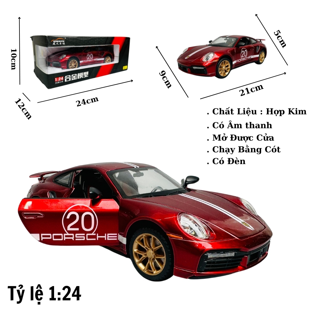 Mô Hình xe poscher đỏ tỉ lệ 1:24 Hợp kim có thể mở cửa - bánh sau chạy cót - Dài 21cm  - rộng 9cm - cao  5cm - nặng :  1000gram -  FULL BOX : box m àu SKU : oto295 - (VAT: 003-01-1 80)