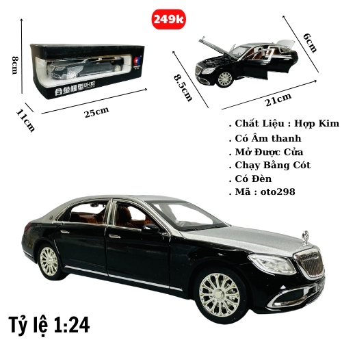 Mô Hình xe mẹc maybach đen xám tỉ lệ 1:24 Hợp kim có thể mở cửa - bánh sau chạy cót - Dài 21cm - rộng 9cm - cao 5cm - nặng : 1000gram - FULL BOX : box màu SKU : oto298 - (VAT: 003-01-180) - K63-T3-S3