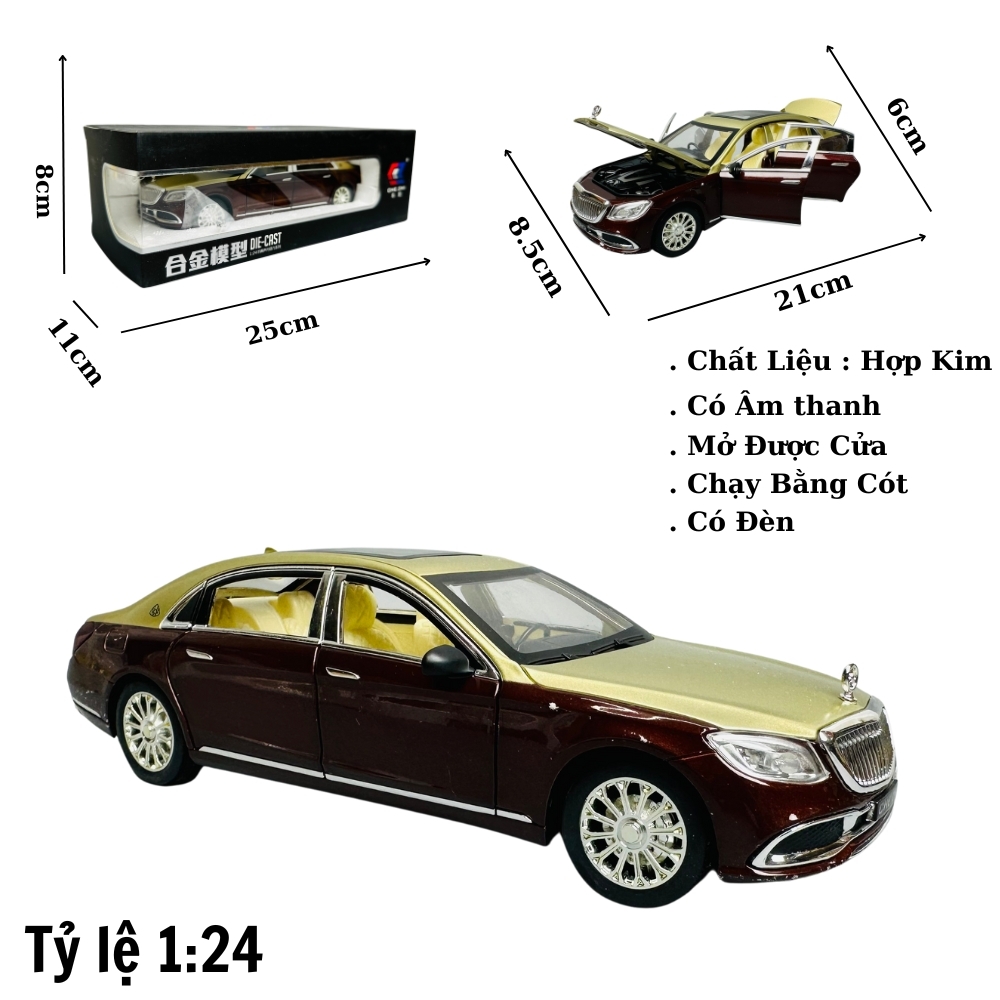 Mô Hình xe mẹc maybach nâu đồng tỉ lệ 1:24 Hợp kim có thể mở cửa - bánh sau chạy cót - Dài 21cm - rộng 9cm - cao 5cm - nặng : 1000gram - FULL BOX : box màu SKU : oto299 - (VAT: 003-01-180) - K63-T4-S4