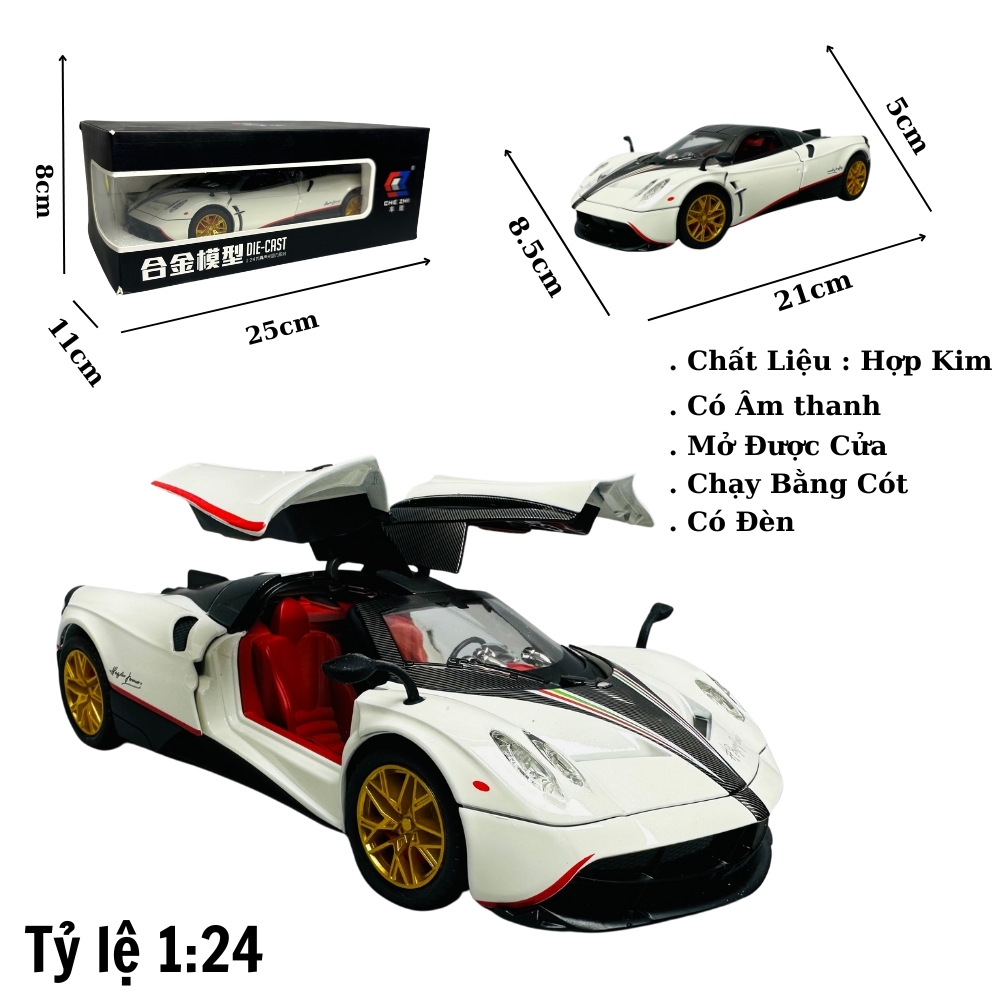 Mô Hình xe Pagani trắng tỉ lệ 1:24 Hợp kim có thể mở cửa - bánh sau chạy cót - Dài 21cm - rộng 9cm - cao 5cm - nặng : 1000gram - FULL BOX : box màu SKU : oto301 - (VAT: 003-01-180) - K65-T4-S9