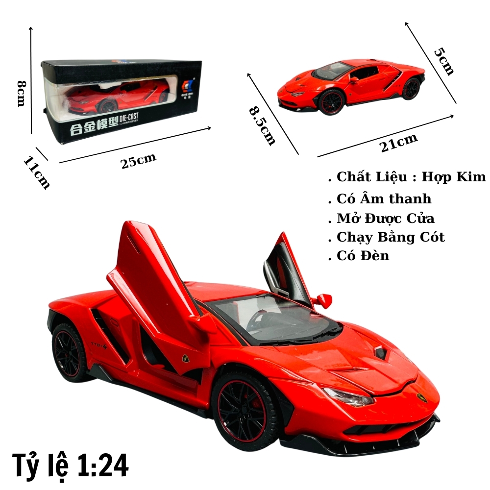 Mô Hình xe lambogini đỏ tỉ lệ 1:24 Hợp kim có thể mở cửa - bánh sau chạy cót - Dài 21cm - rộng 9cm - cao 5cm - nặng : 1000gram - FULL BOX : box màu SKU : oto303 - (VAT: 003-01-150) - K67-T4-S4