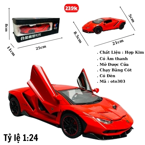 Mô Hình xe lambogini đỏ tỉ lệ 1:24 Hợp kim có thể mở cửa - bánh sau chạy cót - Dài 21cm - rộng 9cm - cao 5cm - nặng : 1000gram - FULL BOX : box màu SKU : oto303 - (VAT: 003-01-150) - K67-T4-S4