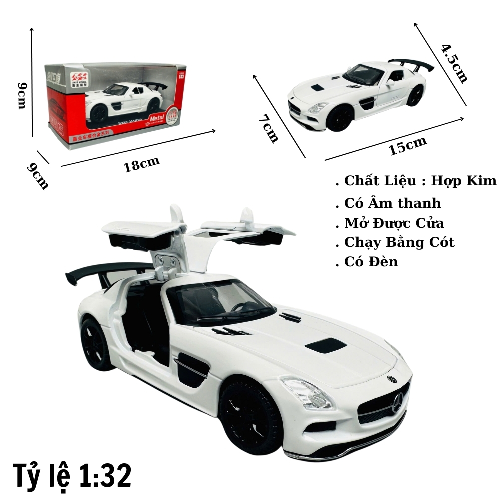 Mô Hình xe mẹc amg trắng tỉ lệ 1:32 Hợp kim có thể mở cửa - bánh sau chạy cót - Dài 15cm - rộng 7cm - cao 4.5cm - nặng : 400gram - FULL BOX : box màu SKU : oto304 - K67-T3-S7