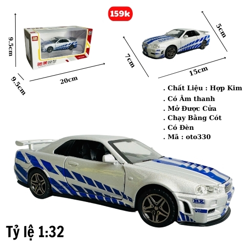 Mô Hình xe nissan trắng kẻ xanh tỉ lệ 1:32 Hợp kim có thể mở cửa - bánh sau chạy cót - Dài 15cm - rộng 7cm - cao 5cm - nặng : 500gram - FULL BOX : box màu SKU : oto330 - (VAT: 003-01-100) - K63-T4-S8