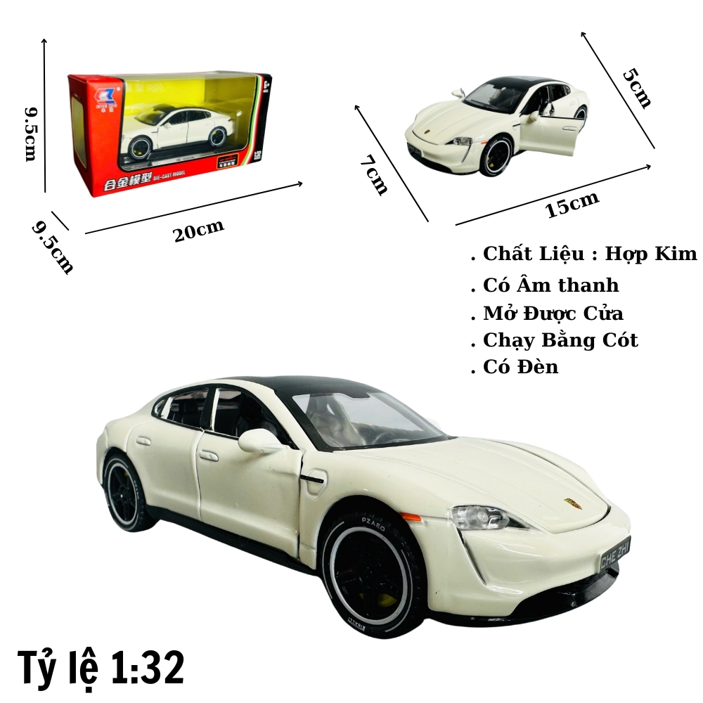 Mô Hình xe poscher taycan trắng tỉ lệ 1:32 Hợp kim có thể mở cửa - bánh sau chạy cót - Dài 15cm - rộng 7cm - cao 5cm - nặng : 500gram - FULL BOX : box màu SKU : oto333 - ( VAT : 003-01-100 ) - K68-T4-S9