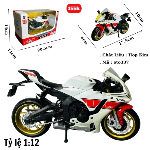 Mô Hình xe máy r1 trắng đầu vàng 1:12 Hợp kim - Dài 17.5cm - rộng 6cm - cao 10cm - nặng ~ 700gram - FULL BOX : box màu SKU : oto337 -( Vat : 003-95 )- K66-T3-S9