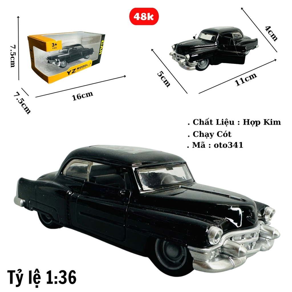 Mô Hình xe cổ đen mới tỉ lệ 1:36 Hợp kim có thể mở cửa - bánh sau chạy cót - Dài 11cm - rộng 5cm - cao 4cm - nặng : 500gram - FULL BOX : box màu SKU : oto341 -( VAT : 003-01-35 )- K66-T3-S11