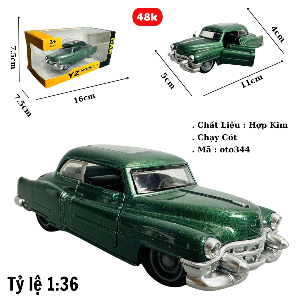 Mô Hình xe cổ xanh lá mạ mới tỉ lệ 1:36 Hợp kim có thể mở cửa - bánh sau chạy cót - Dài 11cm - rộng 5cm - cao 4cm - nặng : 500gram - FULL BOX : box màu SKU : oto344 -( VAT : 003-01-35 ) - K70-T1-S3