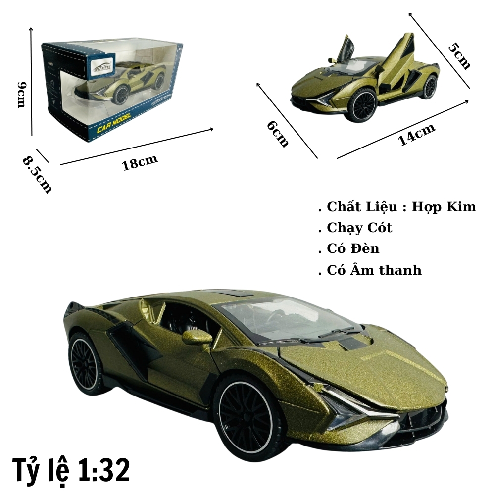 Mô Hình xe Lambor rêu thẫm sian tỉ lệ 1:32 Hợp kim có thể mở cửa - bánh sau chạy cót - Dài 14cm - rộng 6cm - cao 5cm - nặng : 500gram - FULL BOX : box màu SKU : oto366 -