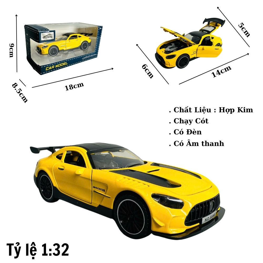 Mô Hình xe Mec vàng AMG tỉ lệ 1:32 Hợp kim có thể mở cửa - bánh sau chạy cót - Dài 14cm - rộng 6cm - cao 5cm - nặng : 500gram - FULL BOX : box màu SKU : oto371 -
