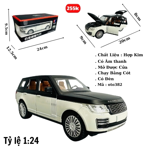 Mô Hình xe range rover trắng đen tỉ lệ 1:24 Hợp kim có thể mở cửa - bánh sau chạy cót - Dài 20cm - cao 8cm - nặng 800gram - Figure Oto - FULL BOX : box màu - SKU : oto382 - (VAT: 003-01-180) - K67-T3-S5