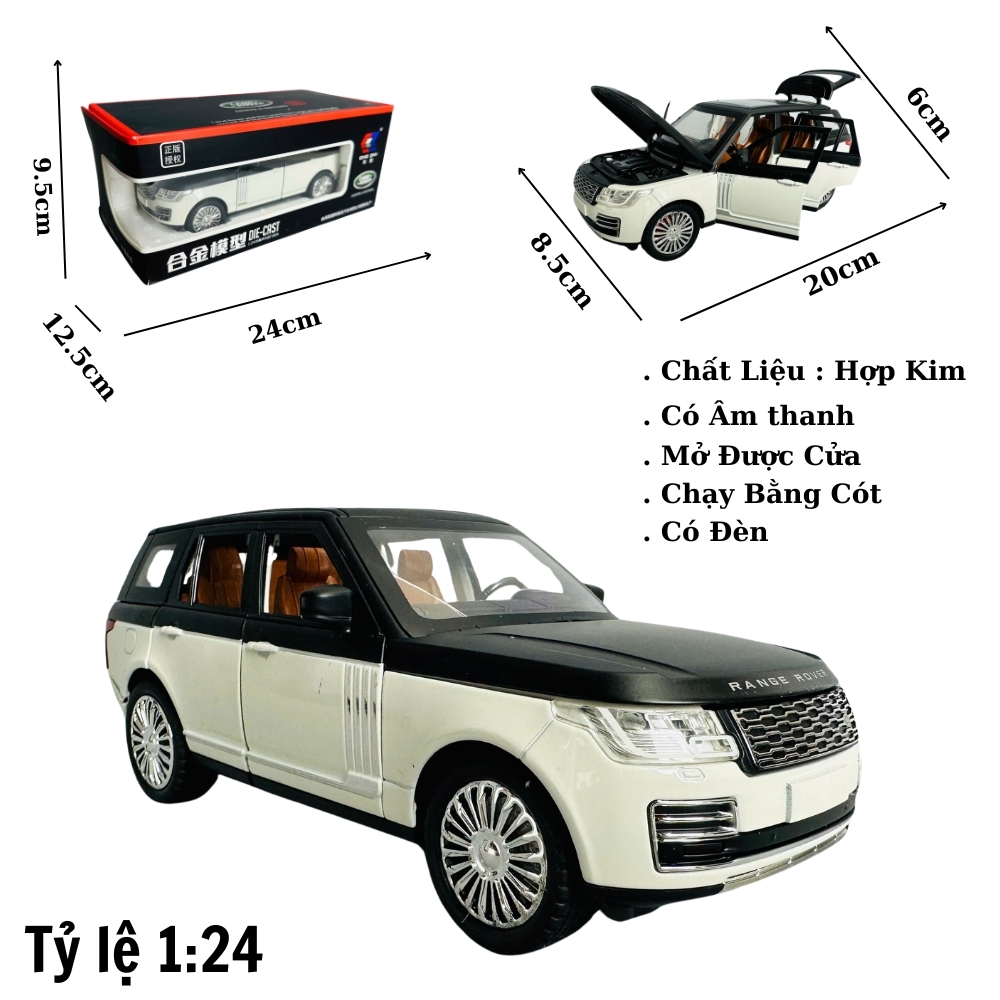 Mô Hình xe range rover trắng đen tỉ lệ 1:24  Hợp kim có thể m ở cửa - bánh sa u chạy cót - Dà i 20cm - cao 8c m - nặng 800gram  - Figure Oto - FULL BOX : box m àu - SKU : oto38 2 - (VAT: )