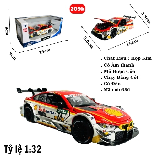 Mô Hình xe BMW đua đỏ trắng tỉ lệ 1:32 Hợp kim có thể mở cửa - bánh sau chạy cót - Dài 15cm - cao 3.5cm - nặng 500gram - Figure Oto - FULL BOX : box màu - SKU : oto386 - (VAT: 003-01-150) - K67-T5-S11