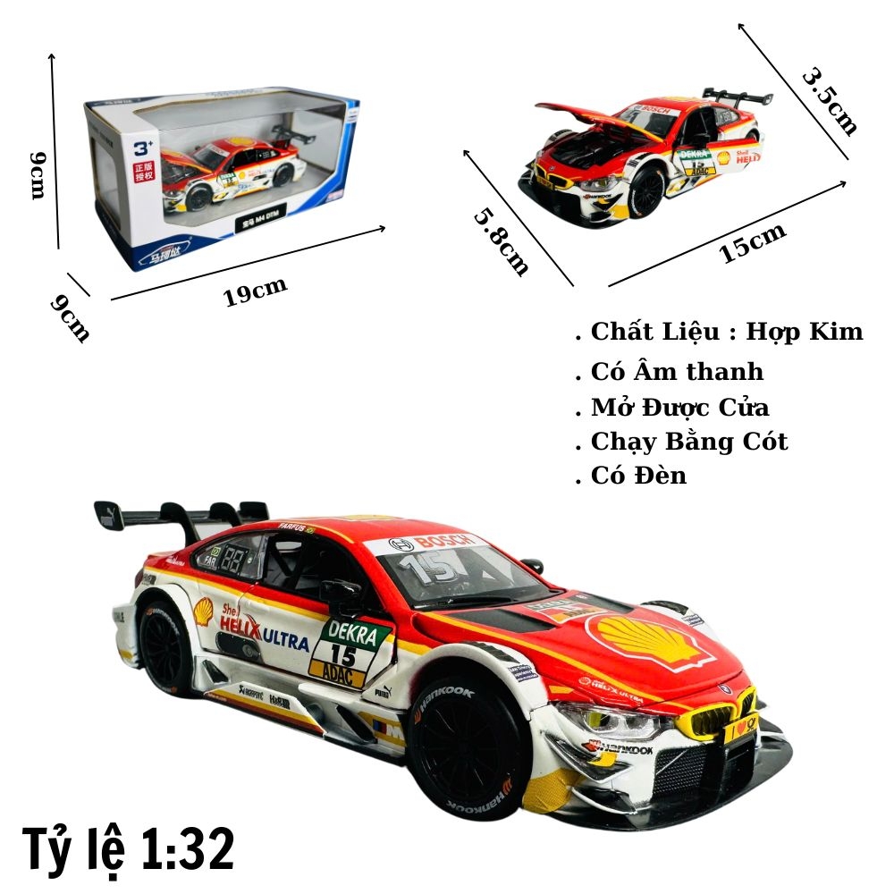 Mô Hình xe BMW đua đỏ trắng tỉ lệ 1:32 Hợp kim có thể mở cửa - bánh sau chạy cót - Dài 15cm - cao 3.5cm - nặng 500gram - Figure Oto - FULL BOX : box màu - SKU : oto386 - (VAT: 003-01-150) - K67-T5-S11