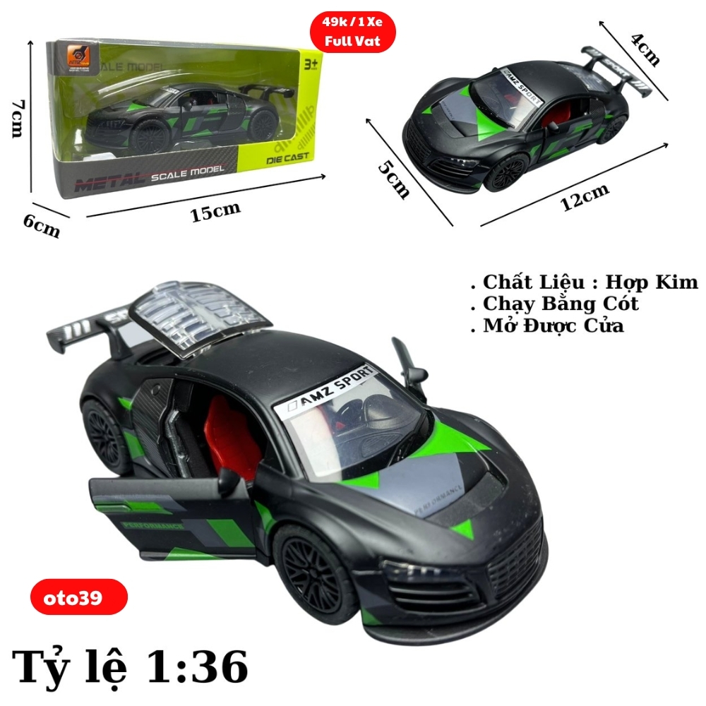Mô Hình xe Audi màu Đen xanh - tỉ lệ 1:36 Hợp kim có thể mở cửa - bánh sau chạy cót- Dài 12cm - rộng 5cm - cao 4cm nặng : 200gram - FULL BOX : box màu - SKU :  SKU : oto39 ( VAT : 003-01-35 ) - K63-T1-S6