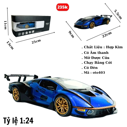 Mô Hình xe lambogini xanh đua tỉ lệ 1:24 Hợp kim có thể mở cửa - bánh sau chạy cót - Dài 22cm - cao 5.5cm - nặng 800gram - Figure Oto - FULL BOX : box màu - SKU : oto403 - (VAT: 003-01-150) - K66-T5-S6