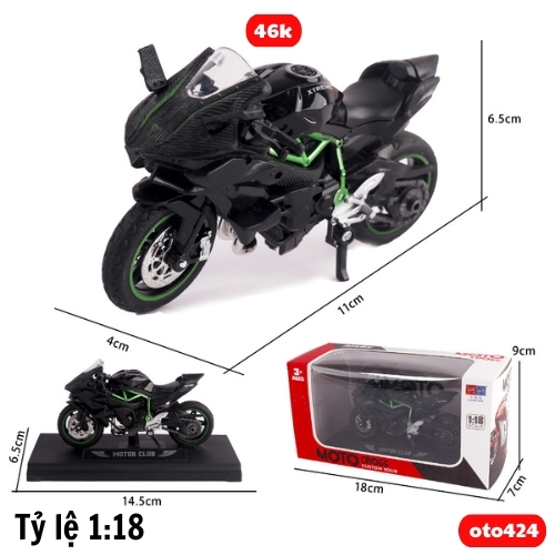 Mô Hình xe máy Đen lé xanh 1:18 Hợp kim - Dài 11cm - rộng 4cm - cao 6.5cm - nặng ~ 300gram - FULL BOX : box màu SKU : oto424 -( VAT : 003-96 )- K70-T2-S10