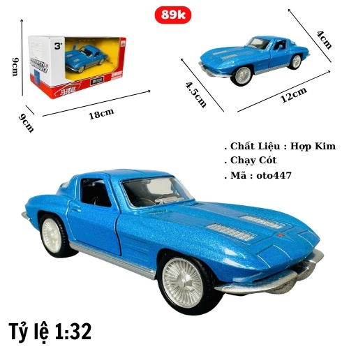 Mô Hình xe Chevrolet Corvette Split xanh biển tỉ lệ 1:32 Hợp kim có thể mở cửa - bánh sau chạy cót - Dài 12cm - rộng 4.5cm - cao 4cm - nặng : 300gram - FULL BOX : box màu SKU : oto447 -( VAT 003-97 )- K70-T4-S3
