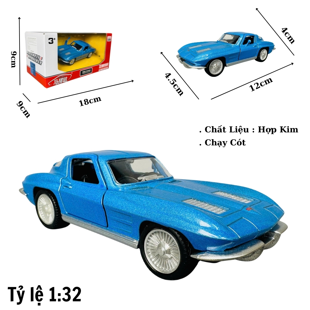 Mô Hình xe Chevrolet Corvette Split xanh biển tỉ lệ 1:32 Hợp kim có thể mở cửa - bánh sau chạy cót - Dài 12cm - rộng 4.5cm - cao 4cm - nặng : 300gram - FULL BOX : box màu SKU : oto447 -( VAT 003-97 )- K70-T4-S3