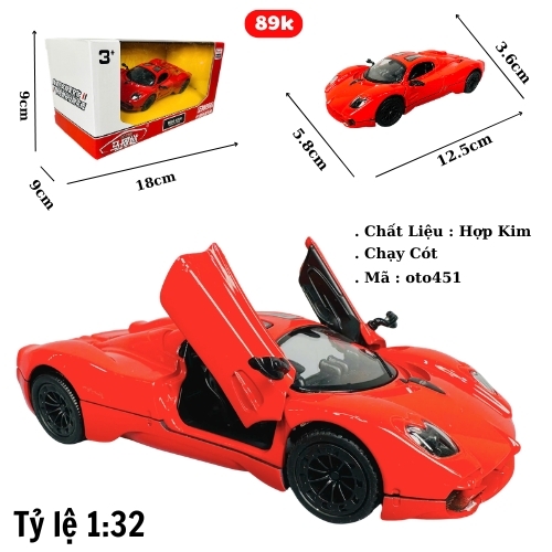 Mô Hình xe pagani đỏ tỉ lệ 1:32 Hợp kim có thể mở cửa - bánh sau chạy cót - Dài 12.5cm - rộng 5.8cm - cao 3.6cm - nặng : 500gram - FULL BOX : box màu SKU : oto451 -( VAT 003-97 )- K70-T4-S5