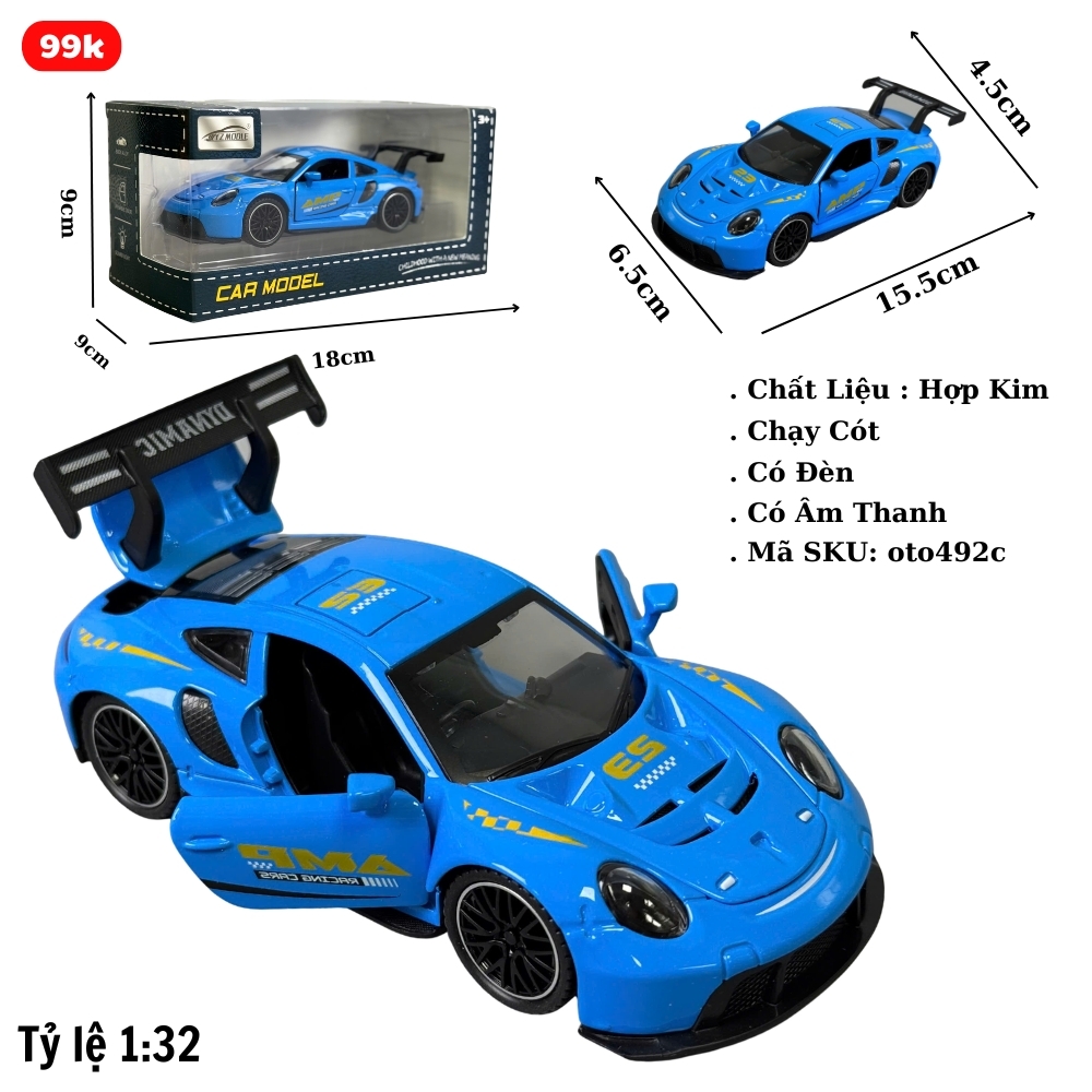 Mô Hình Xe Poscher xanh biển , tỉ lệ 1:32 Hợp kim có thể mở cửa - bánh sau chạy cót - Có Âm Thanh - Dài 15.5cm - rộng 6.5cm - cao 4.5cm - nặng : 500gram - FULL BOX : box màu SKU : oto492c - ( VAT 003-97 )- K66-T4-S3