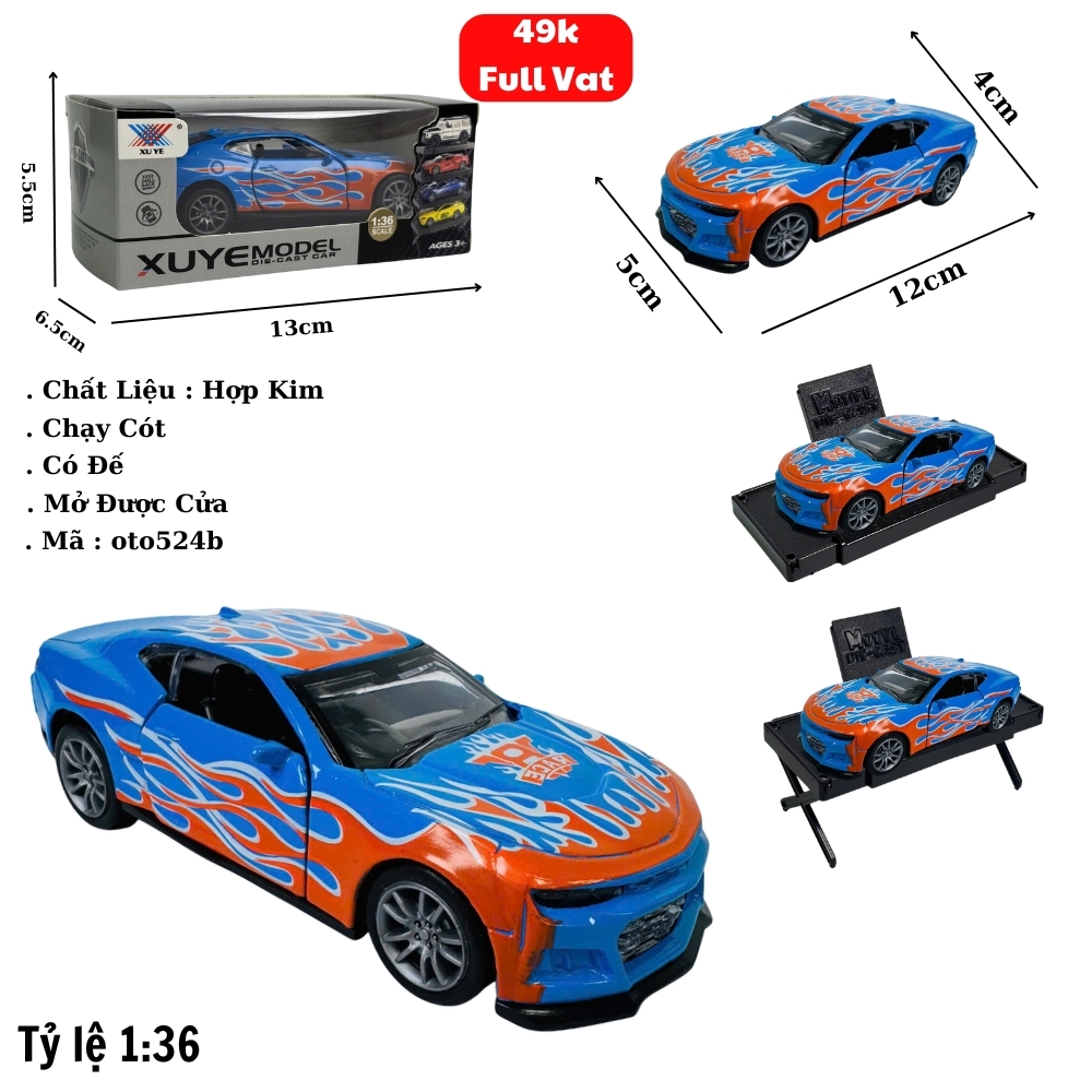 Mô Hình Oto Đua xanh họa tiết lửa . tỉ lệ 1:36 - Chạy Cót - Có Kèm Đế - Dài 12cm - rộng 5cm - cao 4cm - nặng : 400gram - FULL BOX . SKU : oto524b -( VAT : 003-01-35 )- K53-T3-S7
