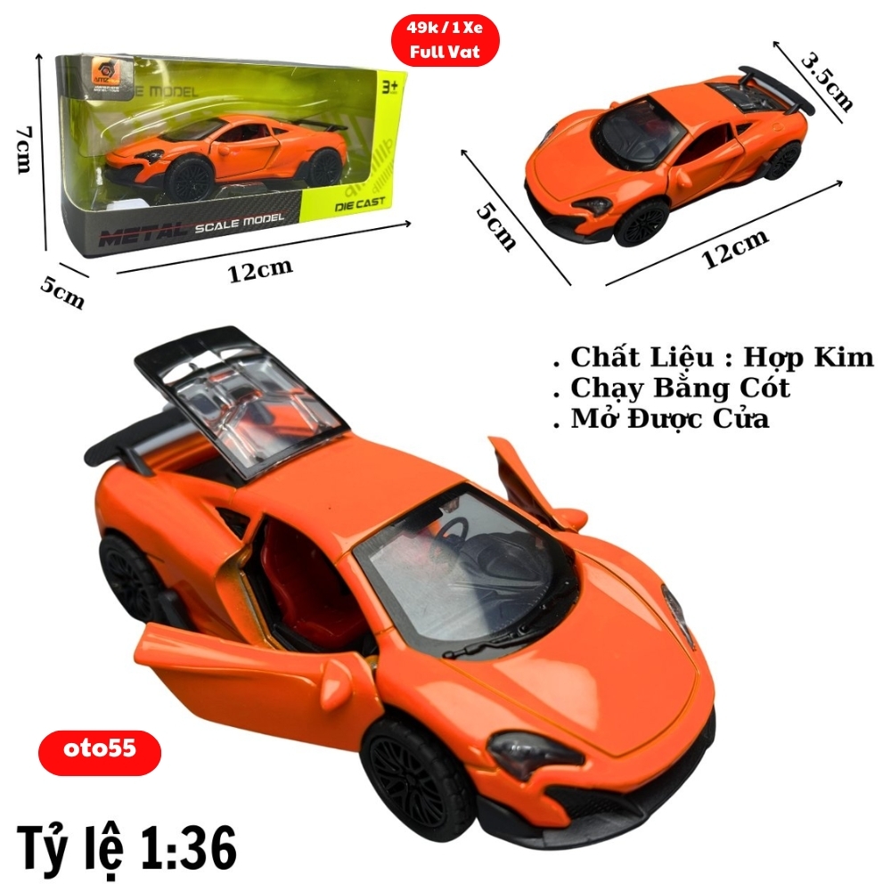 Mô Hình xe mclaren màu cam - tỉ lệ 1:36 Hợp kim có thể mở cửa - bánh sau chạy cót - Dài 12cm - rộng 5cm - cao 3.5cm - nặng : 200gram - FULL BOX : box màu - SKU : oto55 ( VAT : 003-01-35 )