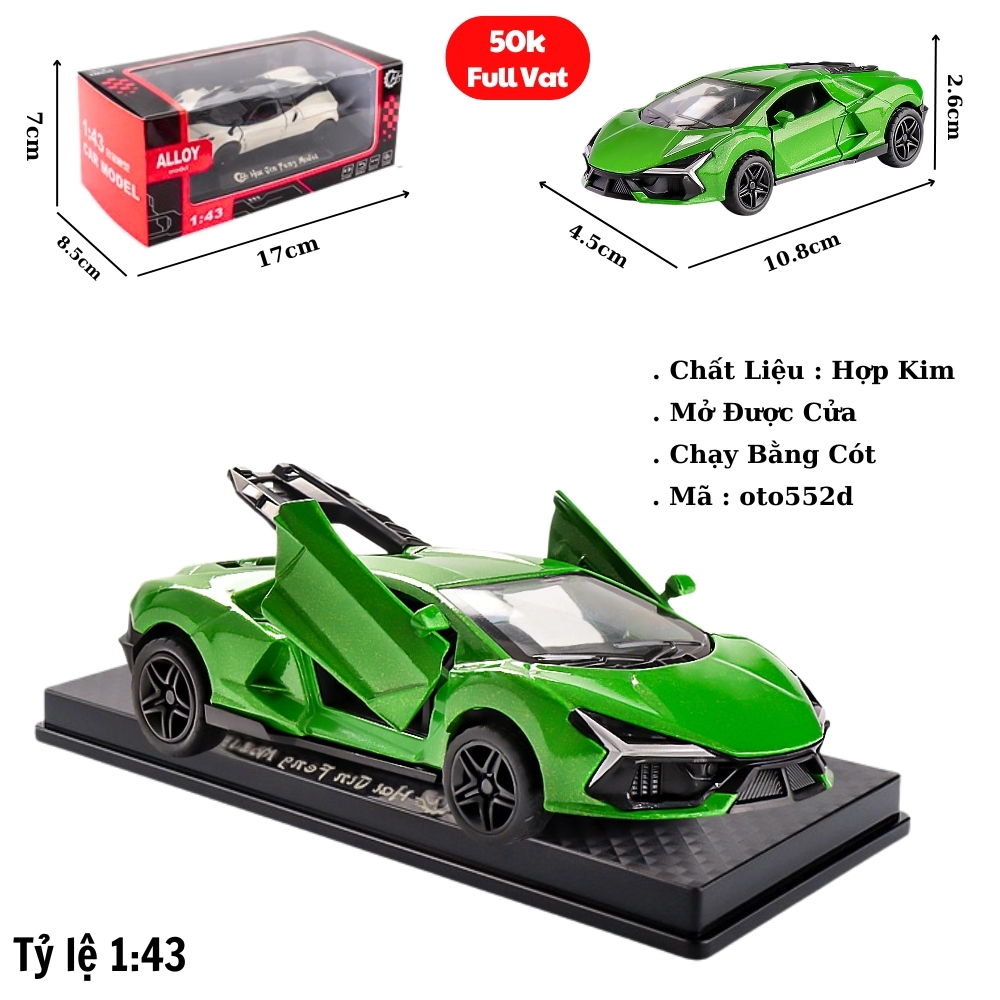 Mô Hình Xe Lamborghini màu Xanh Lá tỉ lệ 1:43 Hợp kim có thể mở cửa - bánh sau chạy cót - Dài 10.8cm - rộng 4.5cm - cao 2.6cm - FULL BOX : box màu SKU : oto552d - (VAT: 003-01-35) - K54-T3-S1