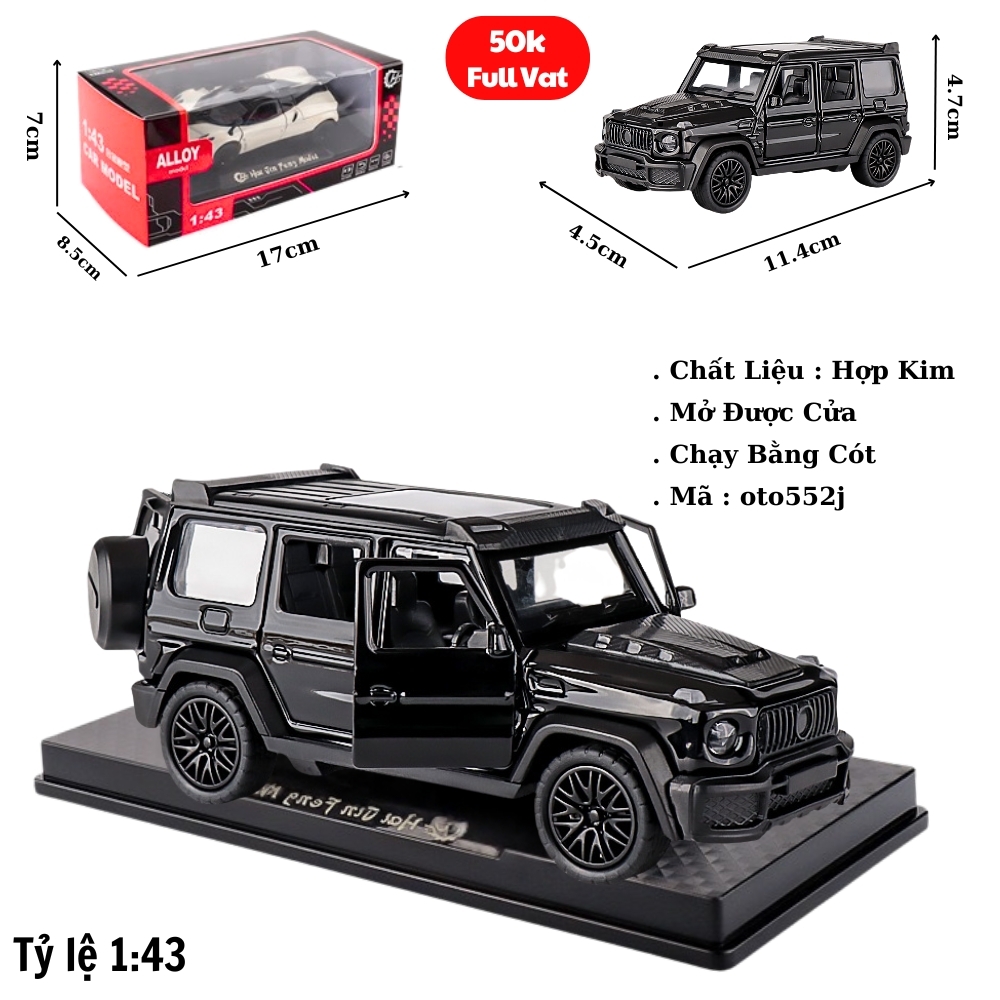 Mô Hình Xe Mẹc g63 màu đen tỉ lệ 1:43 Hợp kim có thể mở cửa - bánh sau chạy cót - Dài 11.4cm - rộng 4.5cm - cao 4.7cm - FULL BOX : box màu SKU : oto552j - (VAT: 003-01-35) - K54-T2-S7
