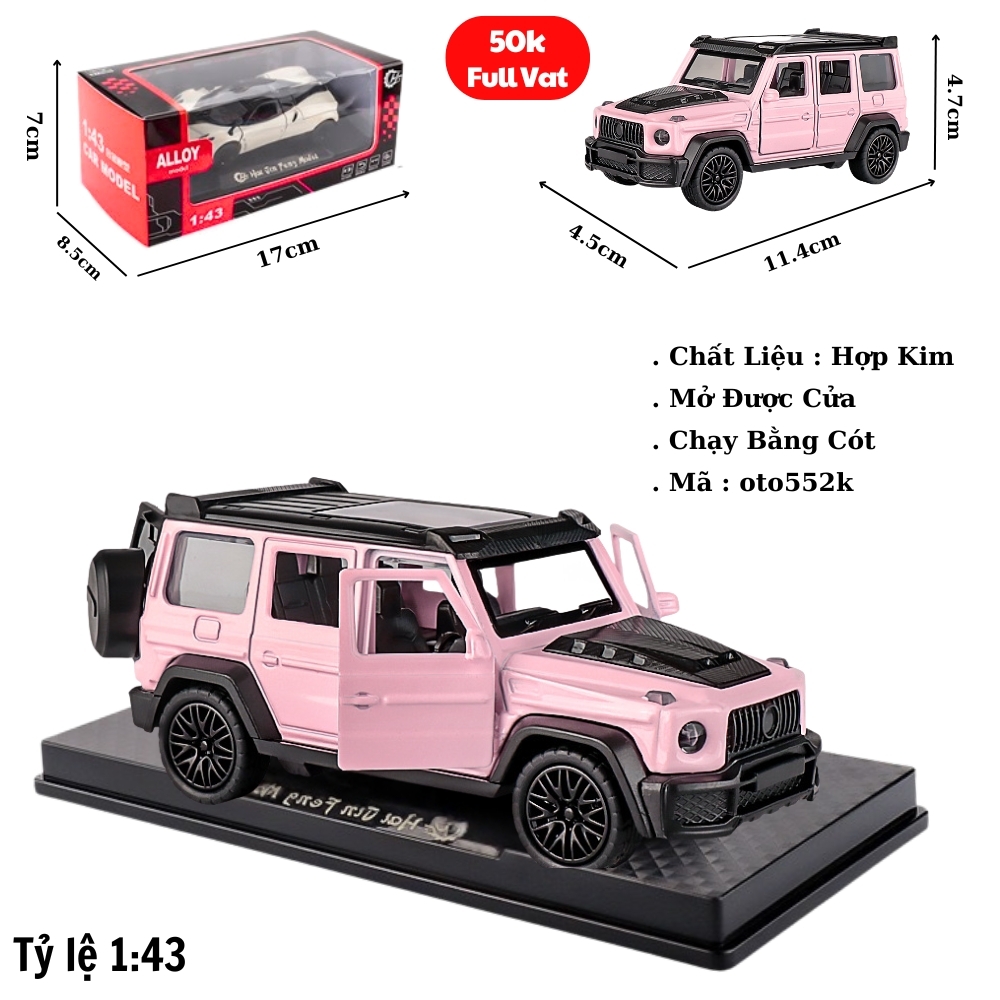 Mô Hình Xe Mẹc g63 màu hồng tỉ lệ 1:43 Hợp kim có thể mở cửa - bánh sau chạy cót - Dài 11.4cm - rộng 4.5cm - cao 4.7cm - FULL BOX : box màu SKU : oto552k - (VAT: 003-01-35) - K54-T2-S2