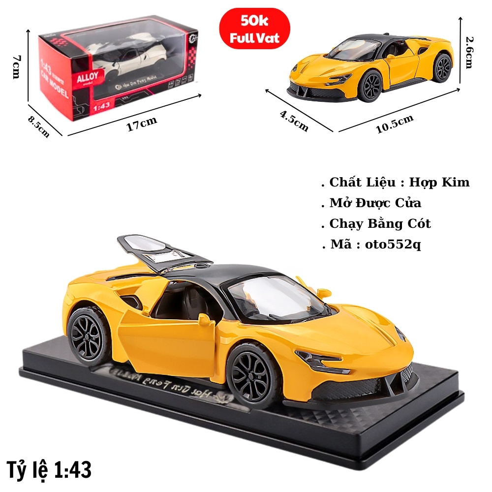 Mô Hình Xe Ferrari SF90 màu vàng tỉ lệ 1:43 Hợp kim có thể mở cửa - bánh sau chạy cót - Dài 10.5cm- rộng 4.5cm - cao 2.6cm - FULL BOX : box màu SKU : oto552q - (VAT: 003-01-35) - K54-T2-S8