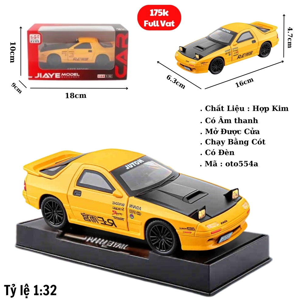 Mô Hình Xe Mazda RX-7 Màu Vàng , tỉ lệ 1:32 Hợp kim có thể mở cửa - bánh sau chạy cót - Dài 16cm - rộng 6.3cm - cao 4.7cm - FULL BOX : box màu SKU : oto554a - ( VAT : 003-01-130)- K51-T3-S1