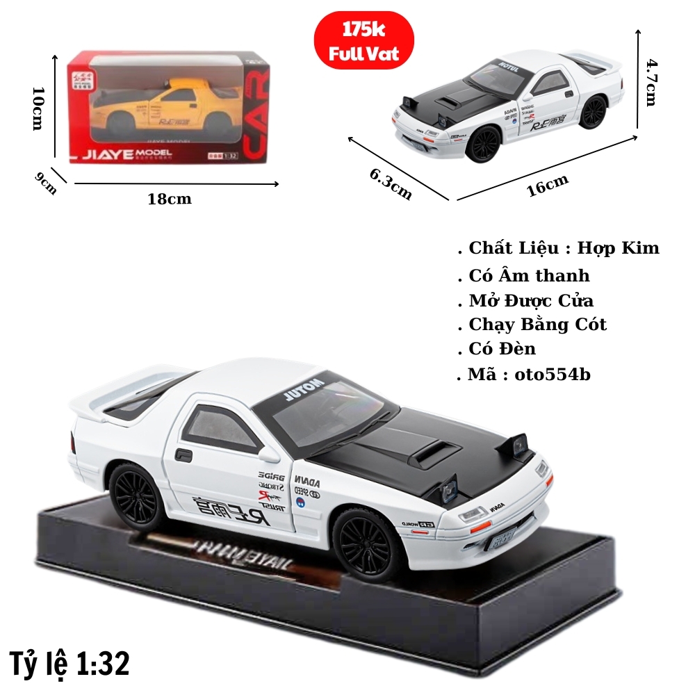 Mô Hình Xe Mazda RX-7 Màu Trắng , tỉ lệ 1:32 Hợp kim có thể mở cửa - bánh sau chạy cót - Dài 16cm - rộng 6.3cm - cao 4.7cm - FULL BOX : box màu SKU : oto554b - ( VAT : 003-01-130 )- K51-T3-S2