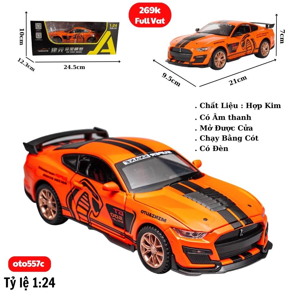 Mô Hình Xe Ford Mustang Shelby GT500 Màu Cam , tỉ lệ 1:24 Hợp kim có đèn - bánh sau chạy cót - Dài 21cm - rộng 9.5cm - cao 7cm - FULL BOX : box màu SKU : oto557c - ( VAT : 003-01-200 ) - K71-T5-S4