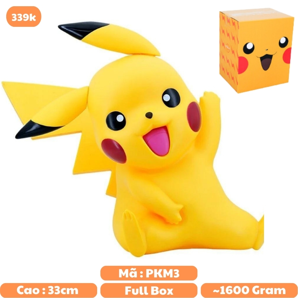 Hàng Loại 1 - Mô Hình đồ chơi -  Pikachu khổng lồ siêu cute - đi kèm 2 tai thay thế - cao 33cm nặng 1.6kg - Pokemon - Bộ Pokemon - Có Vỏ Hộp màu - N1-K37-T4-S6