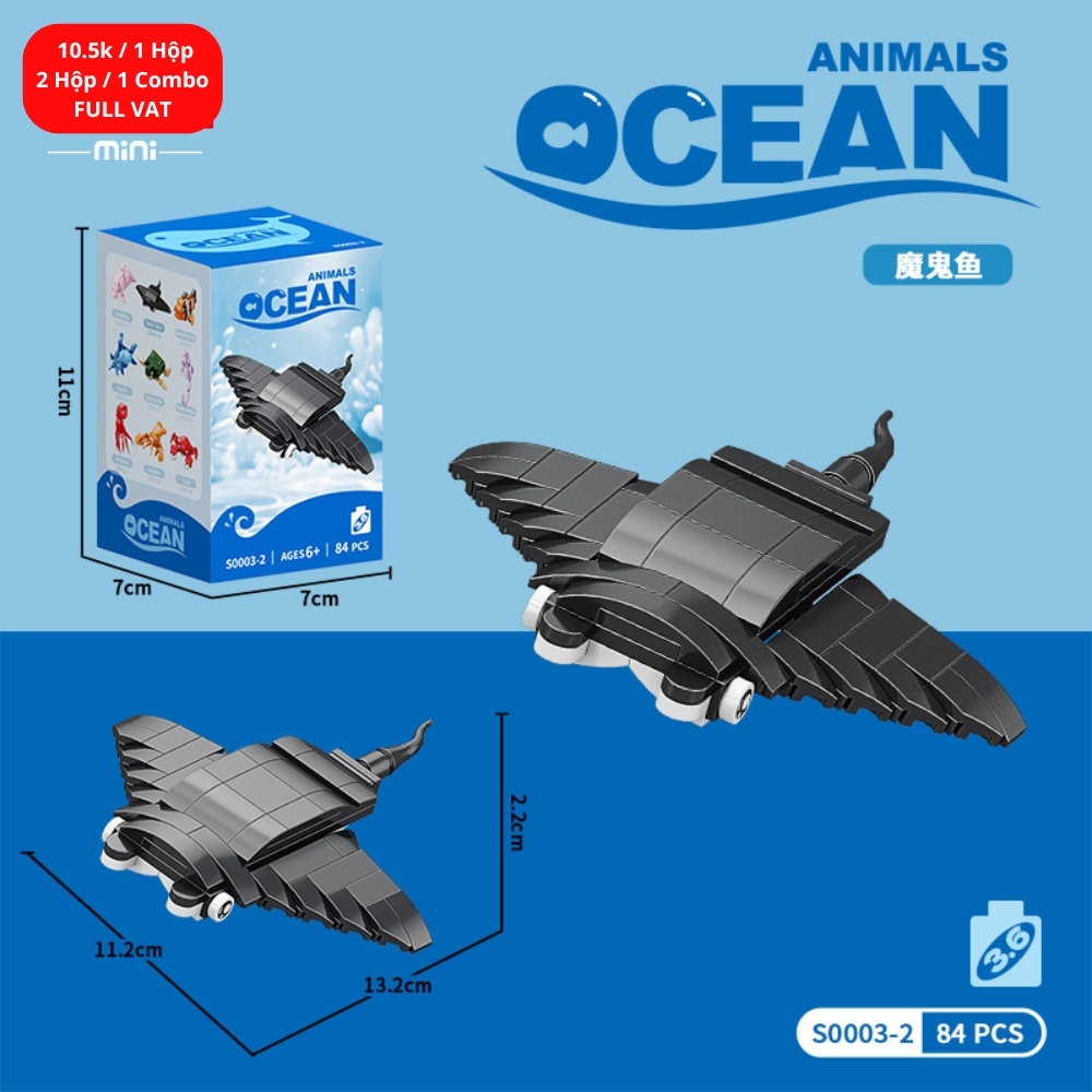 Combo 2 bộ đồ chơi lắp ghép động vật dưới nước 84pcs. SKU: LG-S0003-2 ( VAT 001-C2-11 ) K121-T2-S2