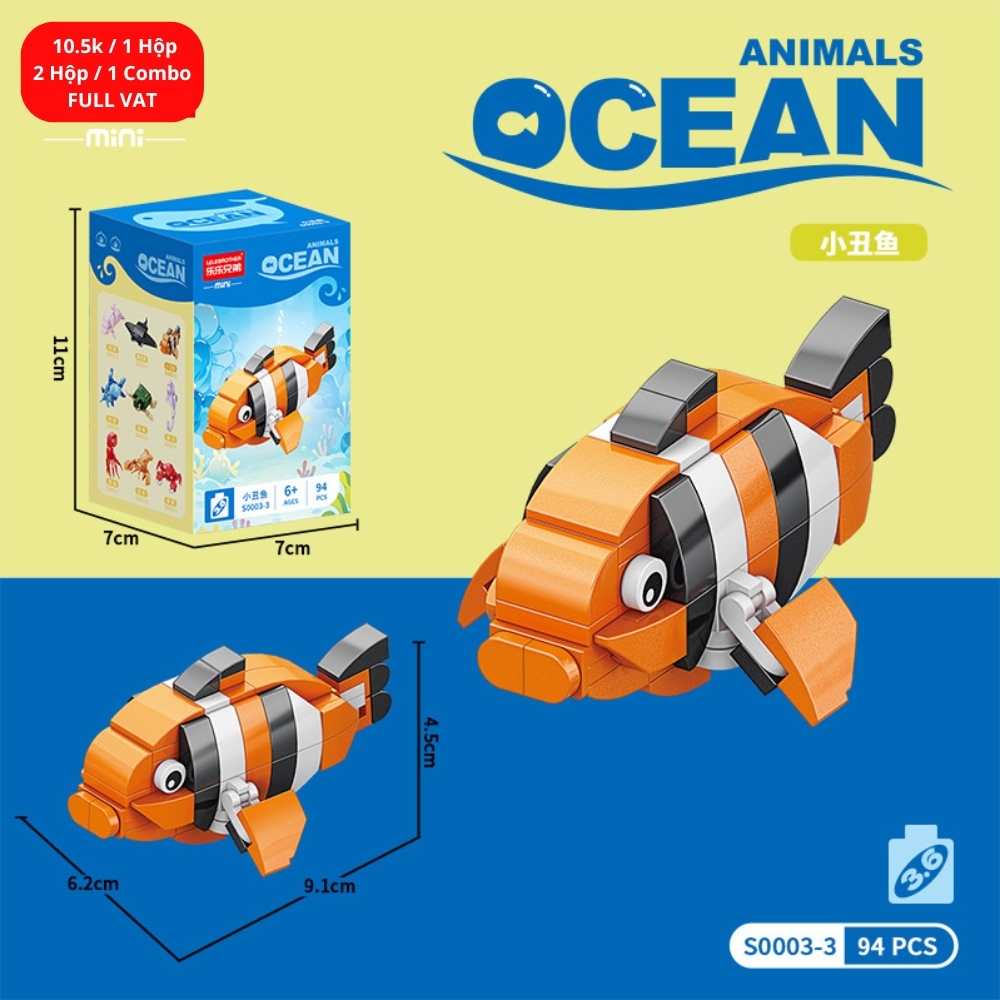 Combo 2 bộ đồ chơi lắp ghép động vật dưới nước 94pcs. SKU: LG-S0003-3 ( VAT 001-C2-11 ) K121-T2-S3