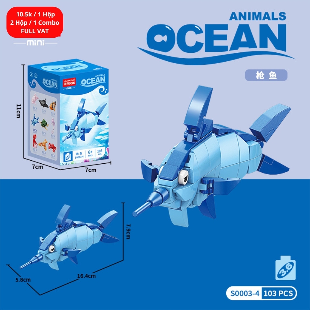 Combo 2 bộ đồ chơi lắp ghép động vật dưới nước LG-S0003-4 ( VAT 001-C2-11 ). K121-T2-S4