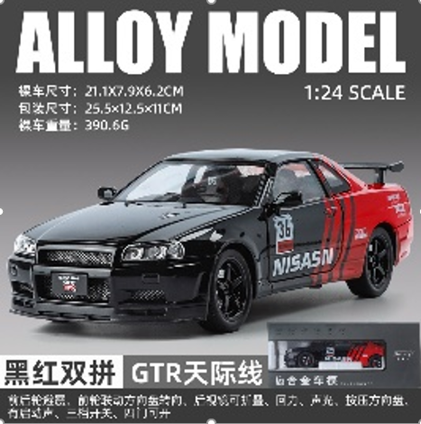 Mô Hình Xe Nissan GT-R R34 phiên bản racing full open 1:24 Hợp kim có thể mở cửa - bánh sau chạy cót - Dài 21.1cm - rộng 7.9cm - cao 6.2cm - FULL BOX : box màu SKU : oto553 - ( Vat : 003-01-180 ) - K74-T5-S1