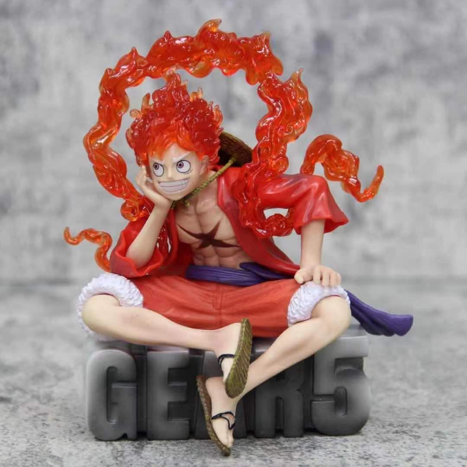 Hàng Cao Cấp - Mô Hình OnePiece Luffy gear 5 áo đỏ ngồi cười tay chống cằm có đế siêu đẹp Cao 15cm - Nặng 500gram , Figure OnePiece - Full Box