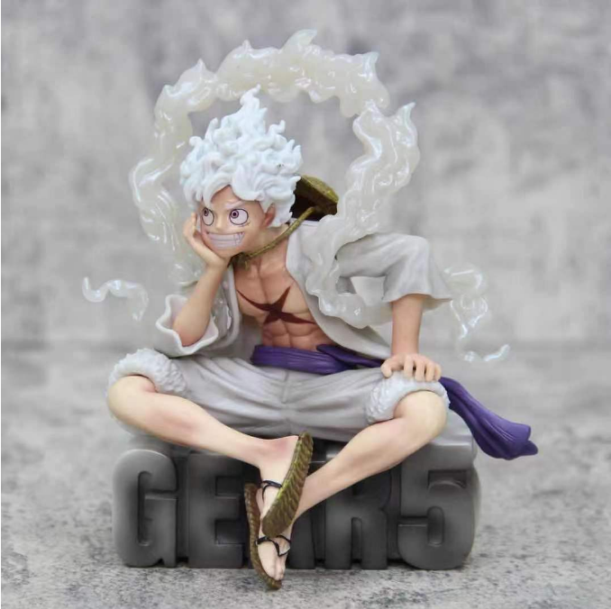 Hàng Cao Cấp -  Mô Hình OnePiece Luffy gear 5 áo trắng ngồi cười tay chống cằm có đế siêu đẹp Cao 15cm - Nặng 500gram , Figure OnePiece - Full Box