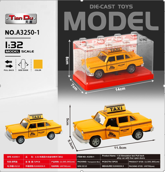 Mô Hình Xe oto taxi , tỉ lệ 1:36- Cao 5cm - Ngang 11.5cm - Hộp Meca . SKU : oto-A3250-1 - ( VAT : 003-01-35 ) - K51-T3-S4